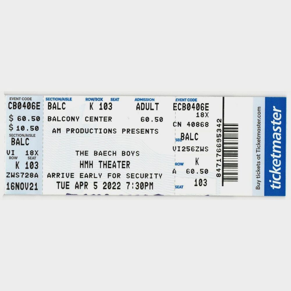 2022 Beach Boys Full Complete Concert Ticket Stub Red Bank NJ